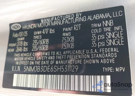 2025 Hyundai Tucson Sel from USA, damaged, VIN 5NMJB3DE6SH531129